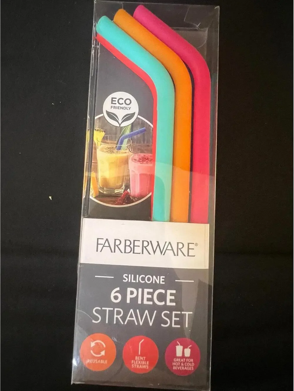 Farberware 6 Piece Large Eco Friendly Reusable Silicone Straw Set